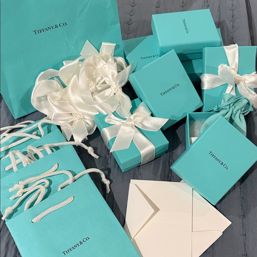 Tiffany & Co. Turquoise Boxes, bags, cards and White Ribbons (unused)